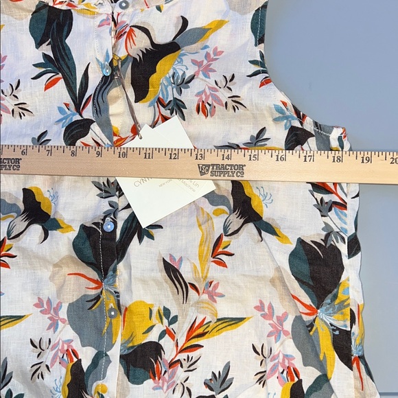 NWT Cynthia Rowley Floral Button-Down Linen Blouse - Cream, Black, Yellow S - Picture 4 of 7